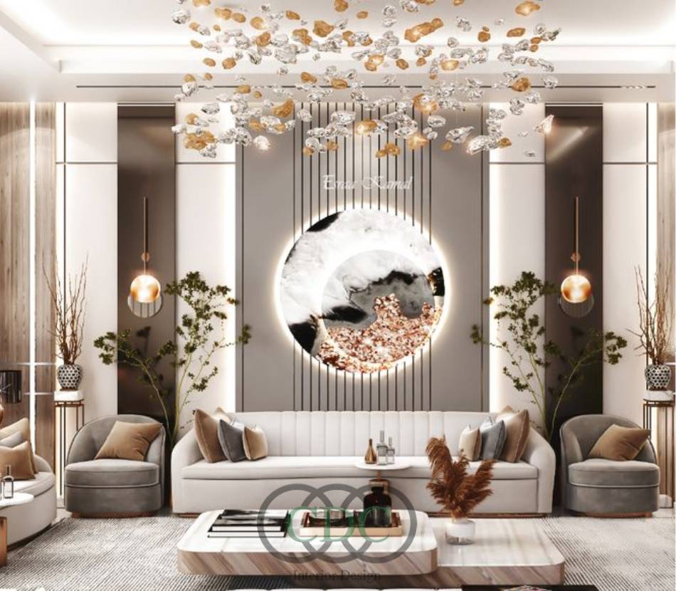 Thi công phòng khách tân cổ điển đẹp đẳng cấp, chuẩn gu thẩm mỹ thượng lưu