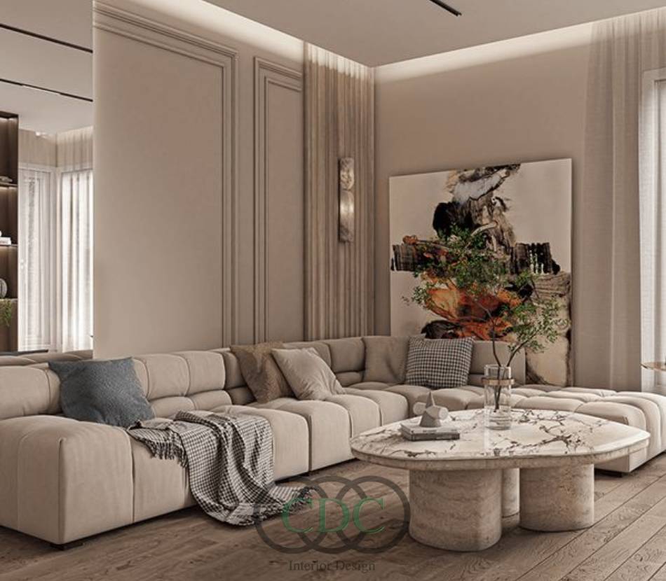 Thi công phòng khách tân cổ điển đẹp đẳng cấp, chuẩn gu thẩm mỹ thượng lưu