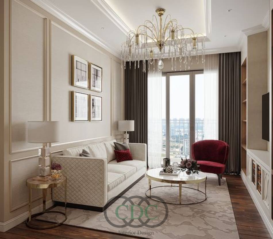 Thi công phòng khách tân cổ điển đẹp đẳng cấp, chuẩn gu thẩm mỹ thượng lưu