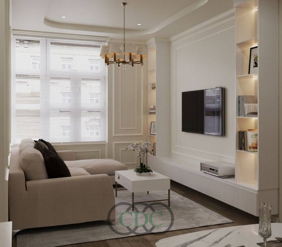 Thi công phòng khách tân cổ điển đẹp đẳng cấp, chuẩn gu thẩm mỹ thượng lưu