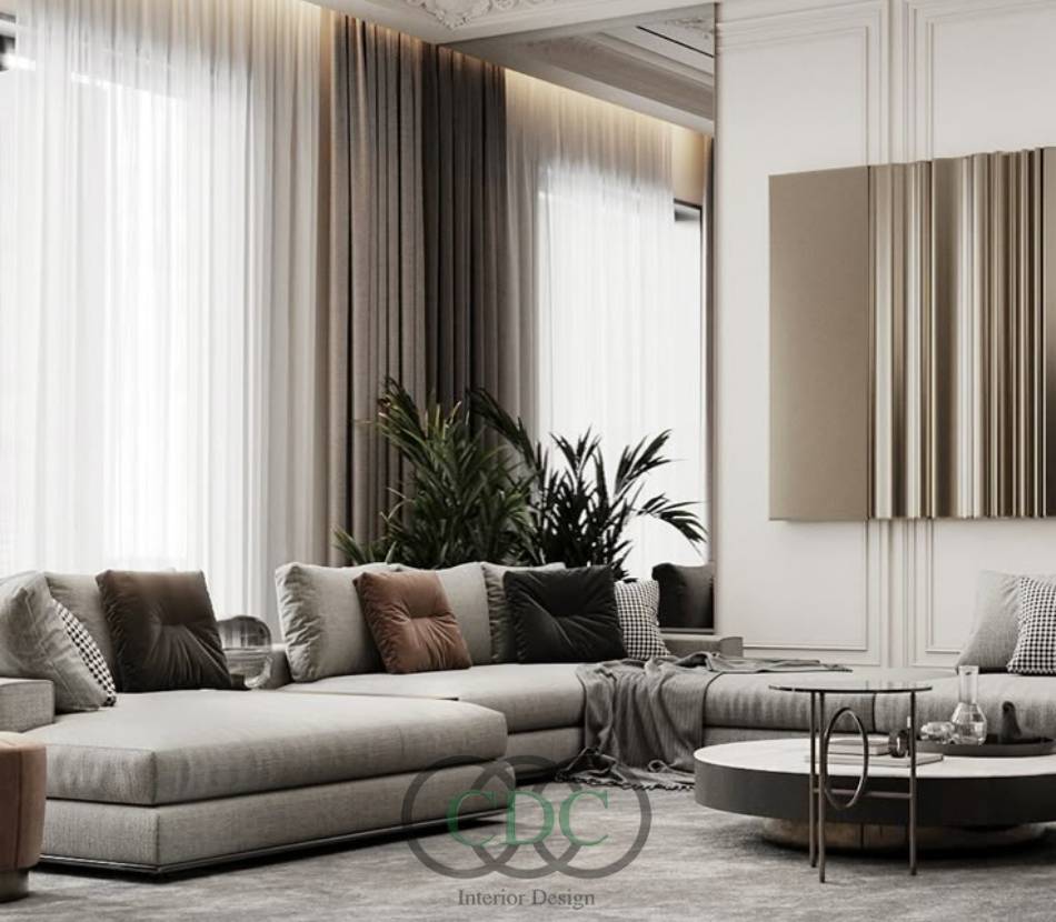 Thi công phòng khách tân cổ điển đẹp đẳng cấp, chuẩn gu thẩm mỹ thượng lưu