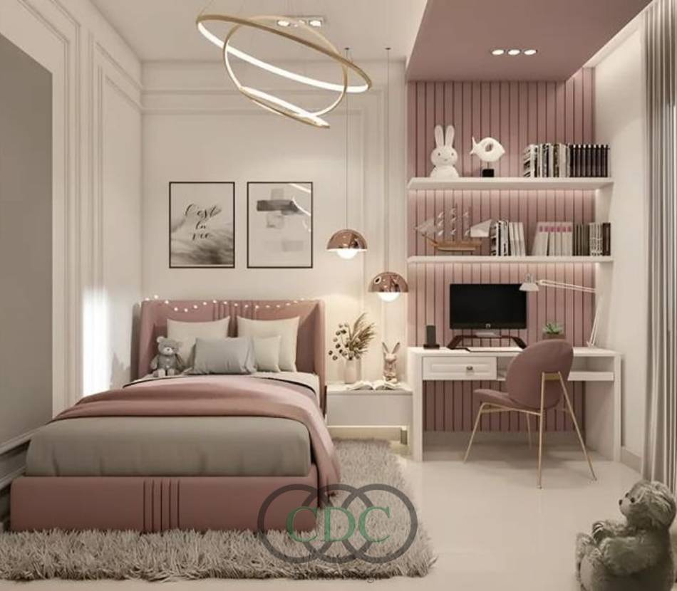 Thi công phòng ngủ bé gái đẹp, an toàn và đầy sáng tạo