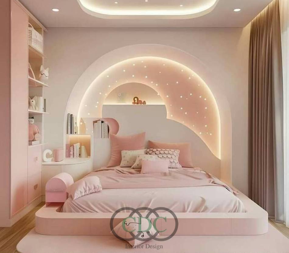 Thi công phòng ngủ bé gái đẹp, an toàn và đầy sáng tạo